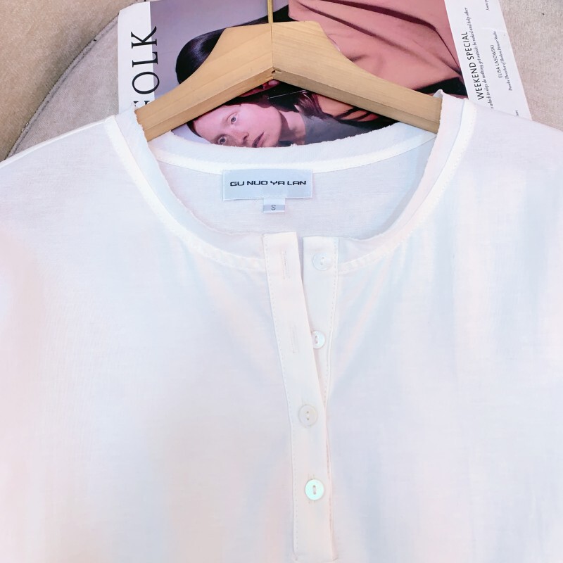 Bộ đôi sơ mi nữ tay loe chất liệu cotton lanh dáng ôm phong cách tối giản — Màu trắng