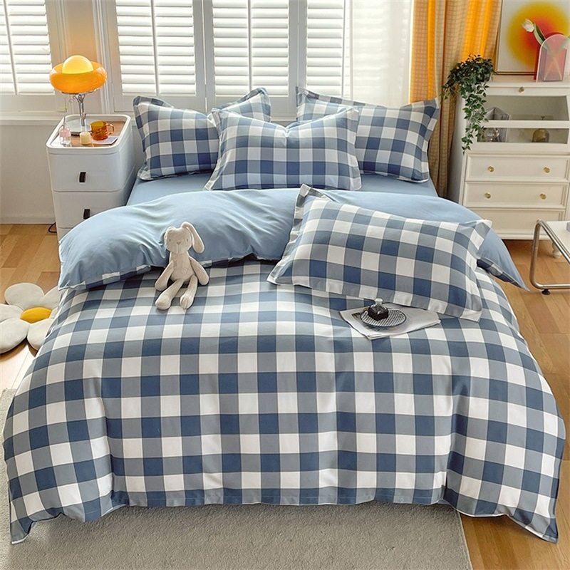 Simple wind bed four-piece sanding sheets student dormitory three-piece Water-washed cotton quilt cover skin-friendly quilt cover wholesale