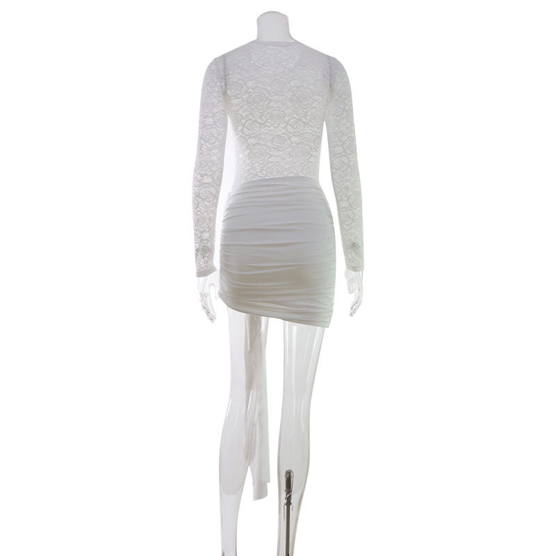Fashionable Womens Long Sleeve Lace Trimmed Bodycon Dress Round Neck Sexy Autumn Winter Wholesale Available