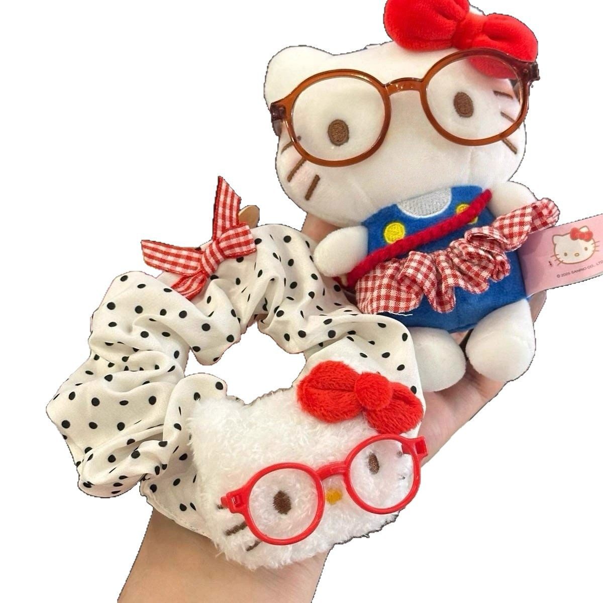 Girl Kt Bow Cherry Hair Tie Scrunchie Versatile Fabric Plaid Hair Rope Bun Hair Tie Elastic Hair Rope