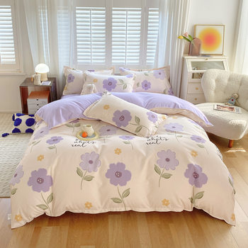Ins-Style Brushed Cotton Four-Piece Bedding Set, Thickened Bed Sheet and Duvet Cover, Student Dormitory Three-Piece Set, Wholesale, Suitable for All Seasons