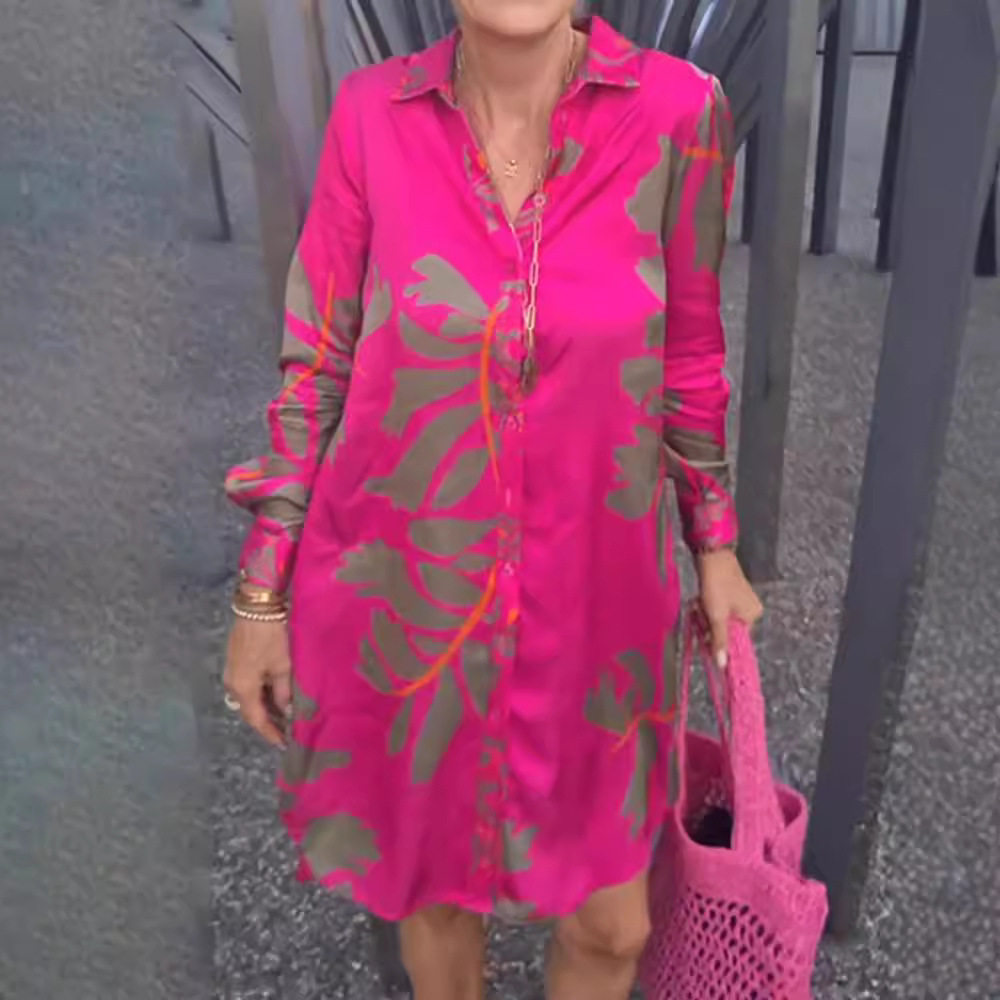 Floral Print V Neck Long Sleeve Dress Autumn Winter Style Womens Fashion Wholesale Available custom packaging