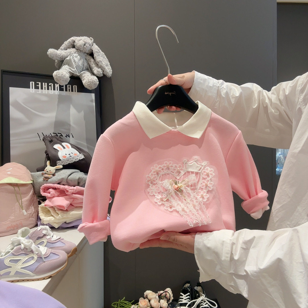 Cartoon Hoodie, New Children's Collared Polo Shirt, Spring & Autumn Outfit, Stylish Versatile Top for Baby Girls