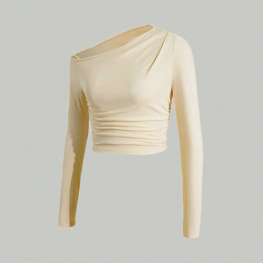 Knitted Long Sleeve Top Slim Fit Ruched Design Asymmetrical Shoulder Casual or Night Out Wholesale Available