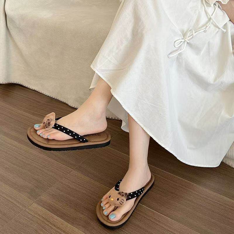 New Beach Flip-Flops Women's Summer Waterproof European Style Seaside Leopard Print Holiday Clip Foot Cute Cat Flat Slippers