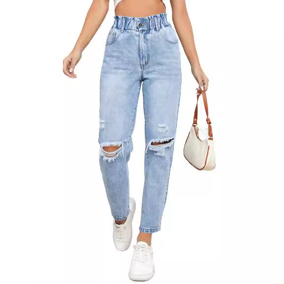 Womens Distressed Straight Leg Jeans Slim Fit Trendy Style Casual Wear Wholesale Available bulk order