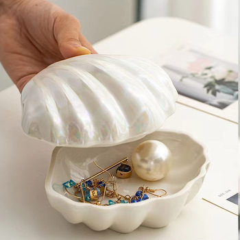 Cross-border Exclusive Magic Color Ceramic Shell Jewelry Box Pearl Glaze Jewelry Storage Box Dressing Table Home Creative Ornaments