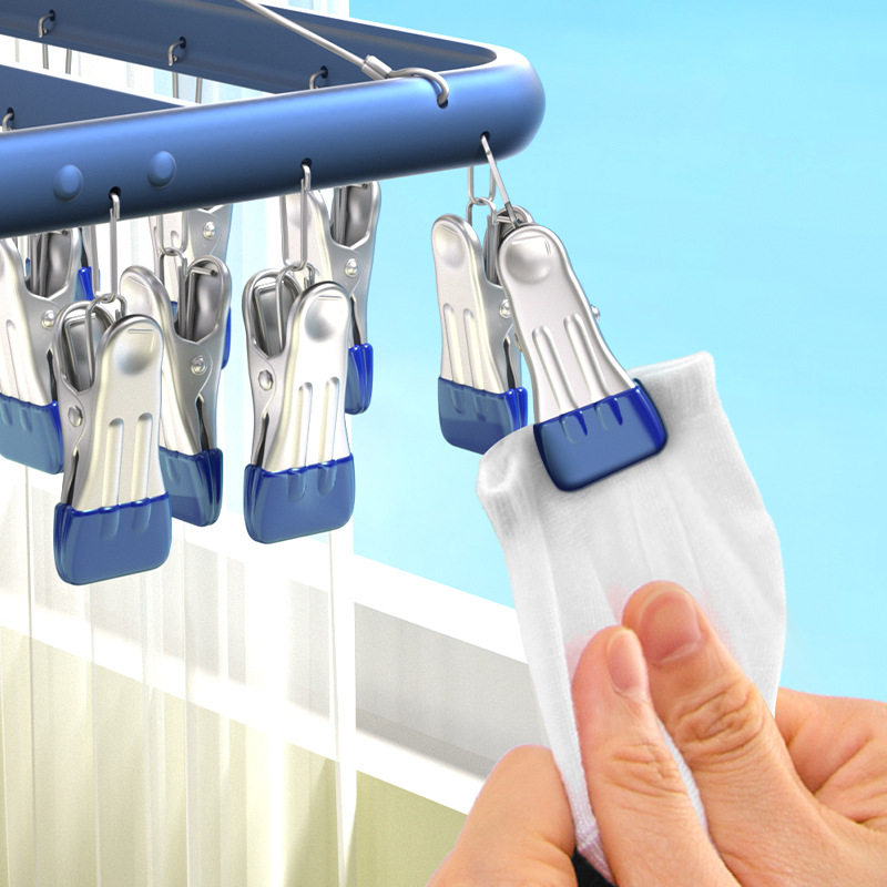 Aluminum Alloy Sock Drying Rack Clothes Drying Rack Multi-Clip Clothes Hanging Balcony Multi-Functional Windproof Student Dormitory Clothes Rack