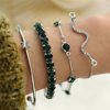 Cross-Border European and American Fashion Green Emerald Diamond Elastic Bracelet Women's 4-Piece Set High-End Snake Bracelet Metal Bracelet