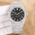 Stainless steel, black dial