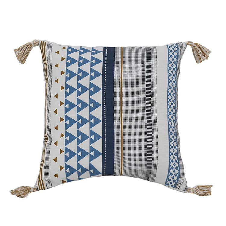 Cross-border Bohemian Ethnic Style Pillow Cushion Cover Blue Tassel Pillow Cover Sofa Pillow Cover