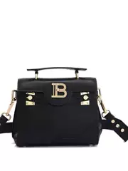 2025 New Balmain Canvas Stitching Women's Shoulder Crossbody Small Motorcycle Bag Spring New Calfskin Bag