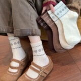 Носки Fair Isle, осенние жаккардовые носки в стиле колледжа, удобные универсальные носки, впитывающие пот, короткие носки-тюбики в этническом стиле, нескользящие женские носки