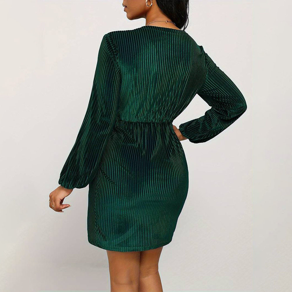 Velvet Bodycon Dress V Neck High Waist Long Sleeve Spring Summer Fashion for Women Wholesale Available