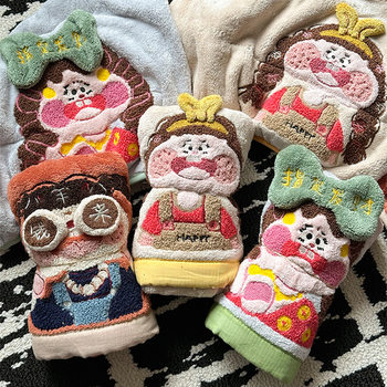 New Rich Woman Series Dry Hair Cap Double-layer Thickened Water Absorbent Quick-drying No-lint Embroidered Pullover Button Dry Hair Towel for Women