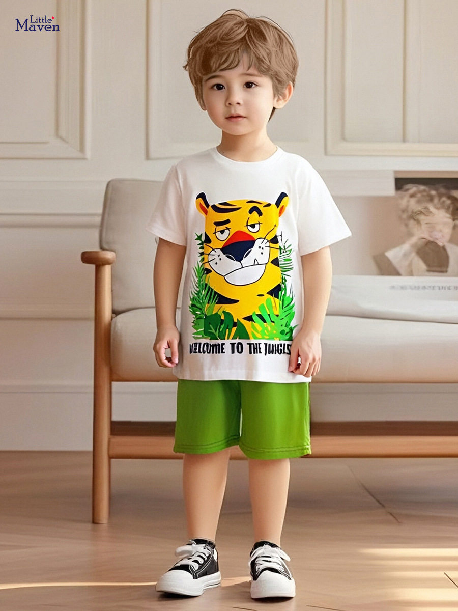新款儿童套装夏季纯棉童套装卡通男童短袖套装