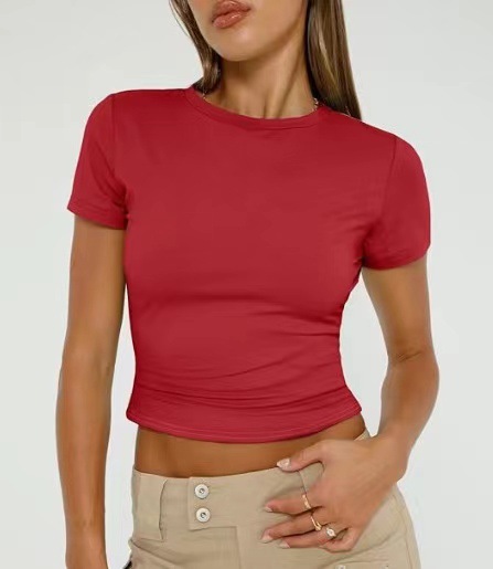 欧美女装休闲长袖t恤春秋纯色修身套头衫t恤女街装打底衫上衣