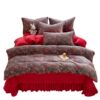 New Milk Velvet Thickeneded Bed Cover Four-Piece Set Winter Coral Velvet Small Floral Quilt Cover Fleece-Lined Bed Bed Sheets Three-Piece Set