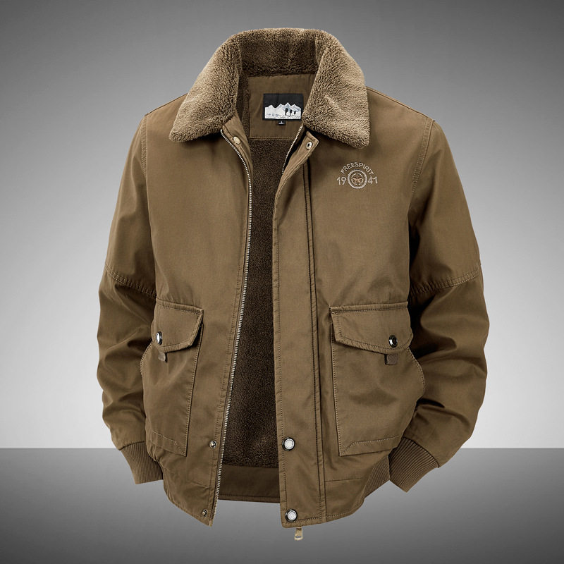 新款冬季男士棉衣外套翻领多口袋加绒加厚青中年休闲棉服2188