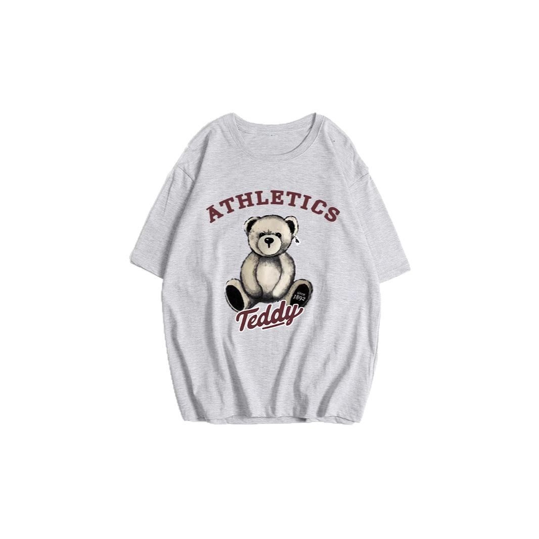Womens Summer Loose Fit T Shirt Cute Bear Print Round Neck Short Sleeve 100 Cotton Casual Wear Wholesale