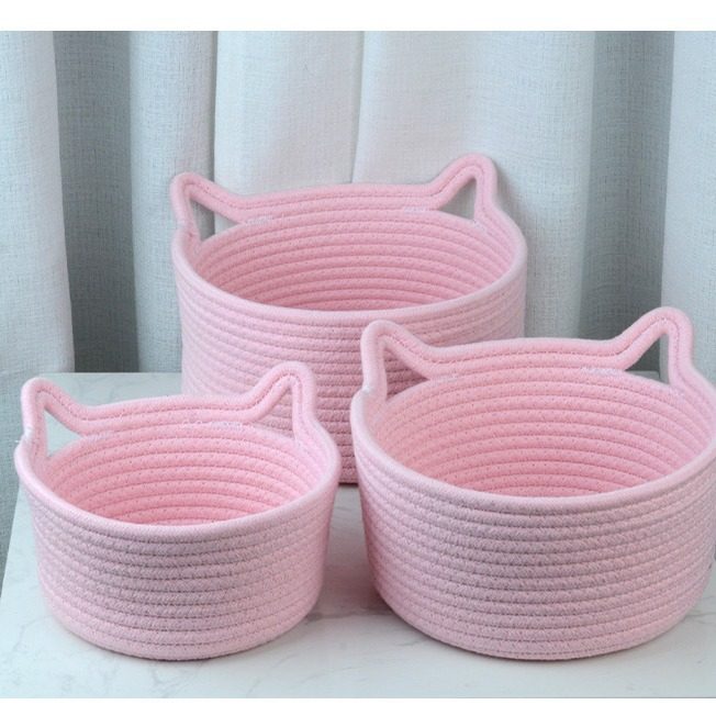 Cat Ears Desktop Storage Basket Hand-woven Cartoon Storage Basket Living Room Key Cotton Rope Storage Basket Storage Basket