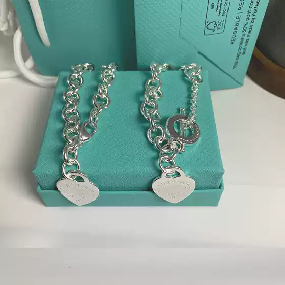 T's Classic Heart-Shaped Plated 925 Fashion Lobster Clasp Ot Buckle Thick Chain Handmade Chain Heart Bracelet for Men and Women Couples