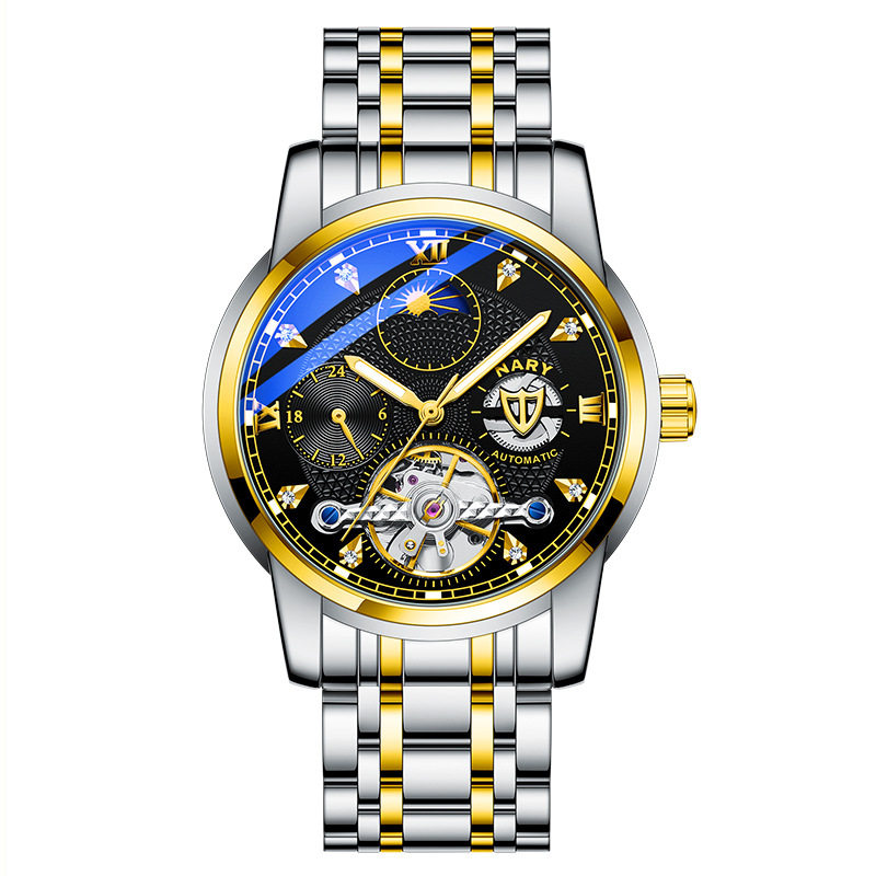 Nary/Nary Men's Watch Sun, Moon and Stars Fully Automatic Tourbillon Mechanical Watch Genuine 18015