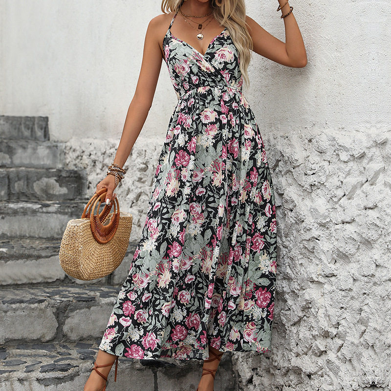 Floral Print Maxi Dress Sleeveless Bohemian Style Beach Vacation Wholesale Available ready to ship