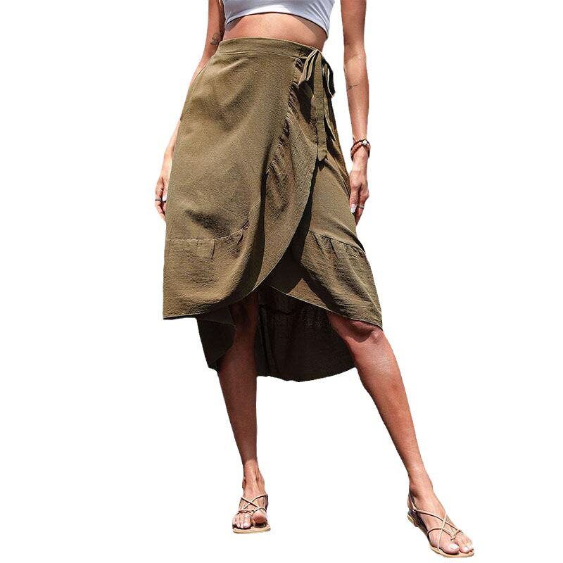 Cotton Linen Ruffle Hem Skirt Solid Color Summer Style Womens Fashion Wholesale Available factory direct