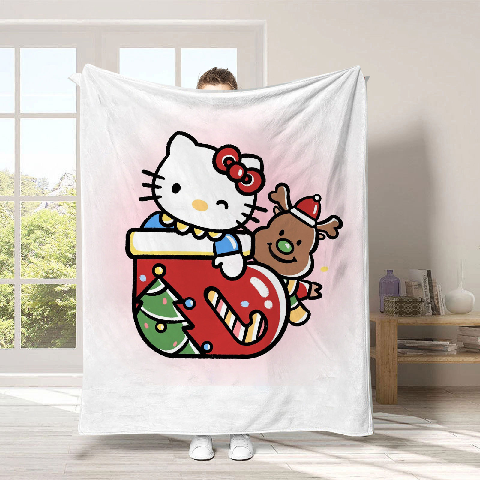 hellokitt Cat Christmas Blanket Thickened Flannel Blanket Cartoon Children's Sofa Blanket Nap Blanket Class A