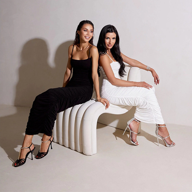 French Style Off Shoulder Bodycon Dress Pleated Design Solid Color Slim Fit Long Length Perfect for Parties or