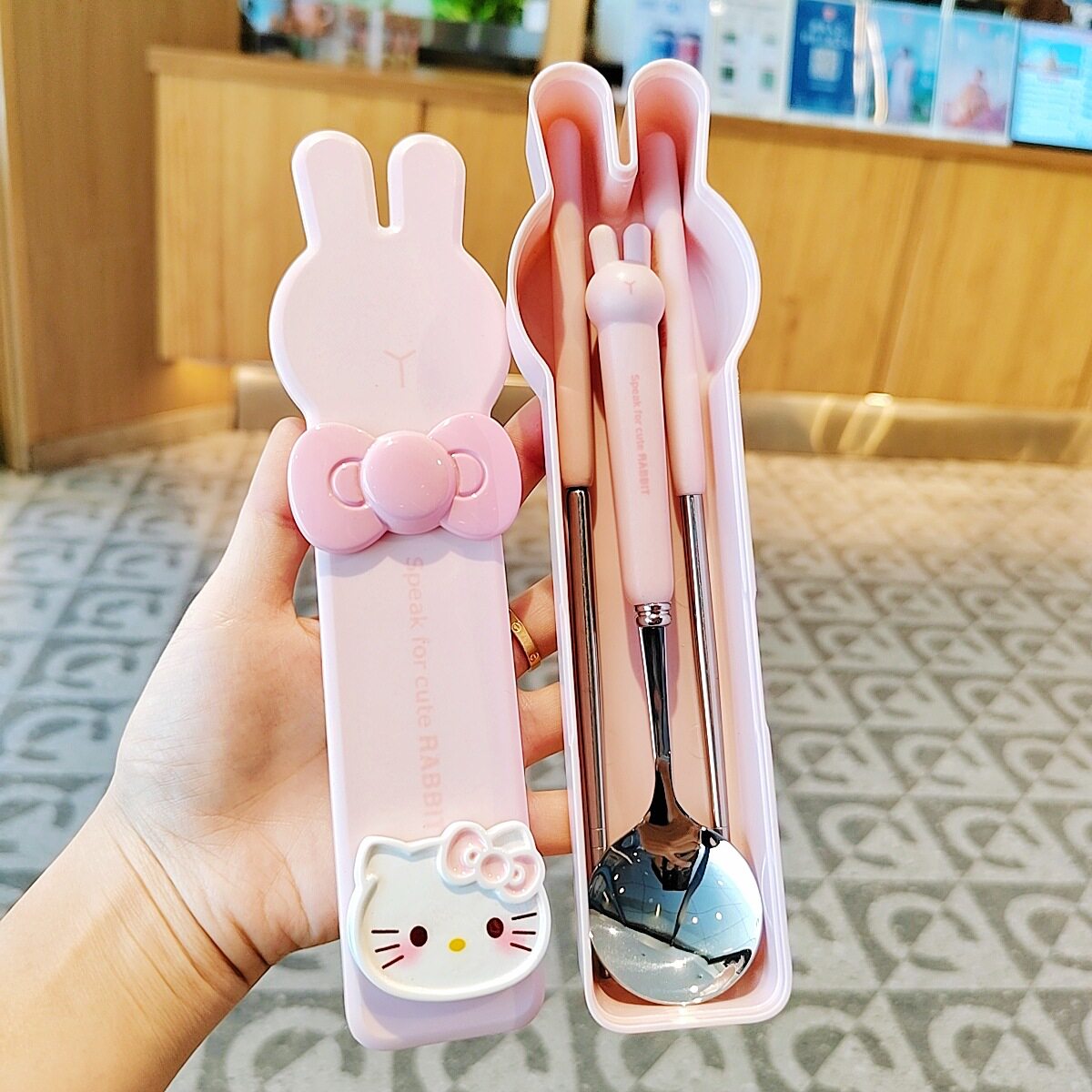 Popular Cute Ins Cartoon Spoon and Chopsticks Two-Piece Set for Students and Kidsren Portable Tableware Storage Box Set Gift
