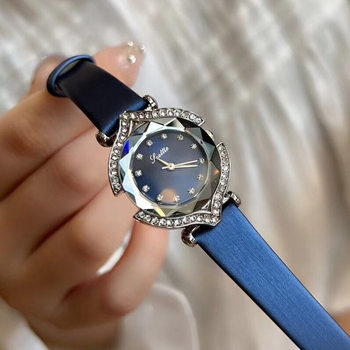 Shigaodi Diamond Dial watch personalized exquisite blue leather Diamond-embedded elegant exquisite quartz women's watch