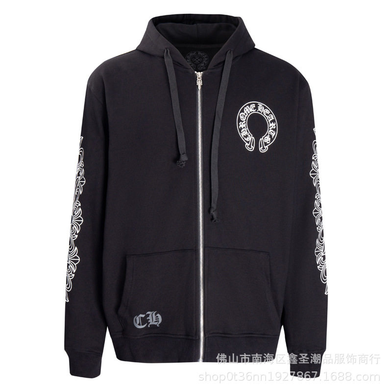 2023chrome Hearts Correct Edition Croc Scroll Horseshoe Arm Printed Zipper Hoodie Sweatshirt for Men and Women