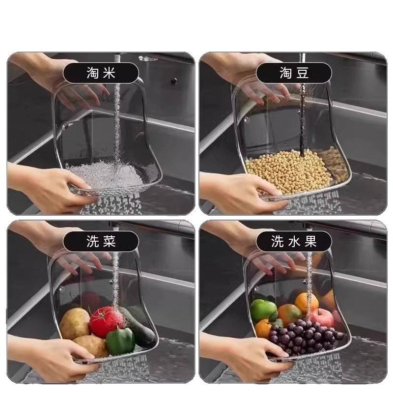 Fruit Plate Drain Basket Rice Washing Basket Household Kitchen Fruit Basin Multifunctional Household Food Grade Thickened Washing Basket