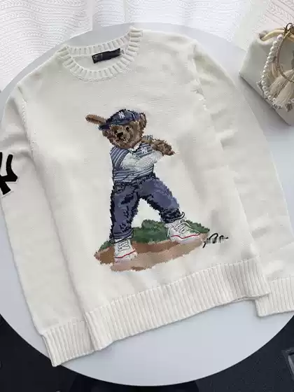 Rl/Scannable Code 26-Year-Old Bear Brand New Autumn and Winter Unisex Pure Cotton Heavy Embroidery Cartoon Crew Neck Knit Sweater