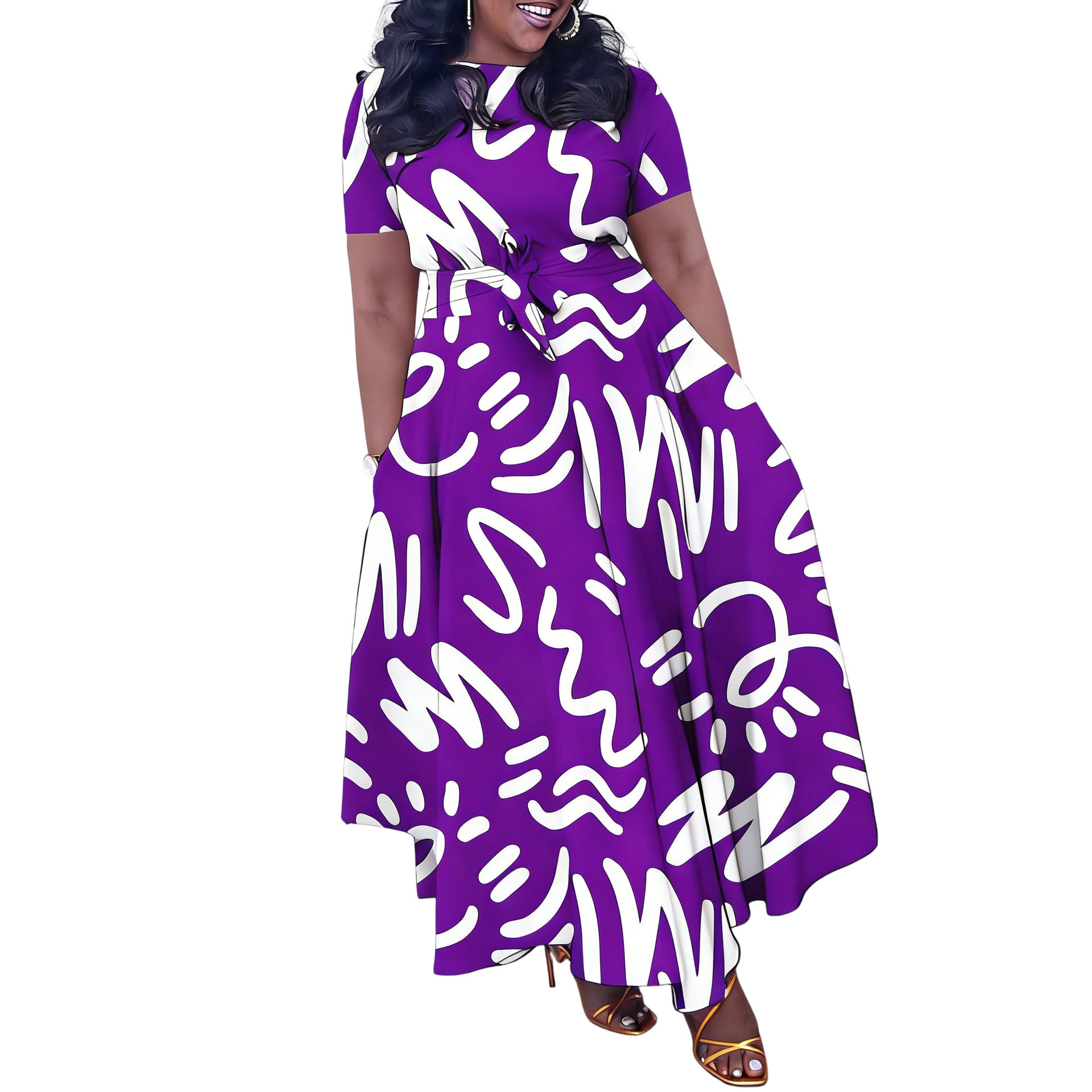 Plus Size Floral Maxi Dress Loose Fit Tie Waist Mid Length Comfortable Fabric Casual Wear for Summer Wholesale