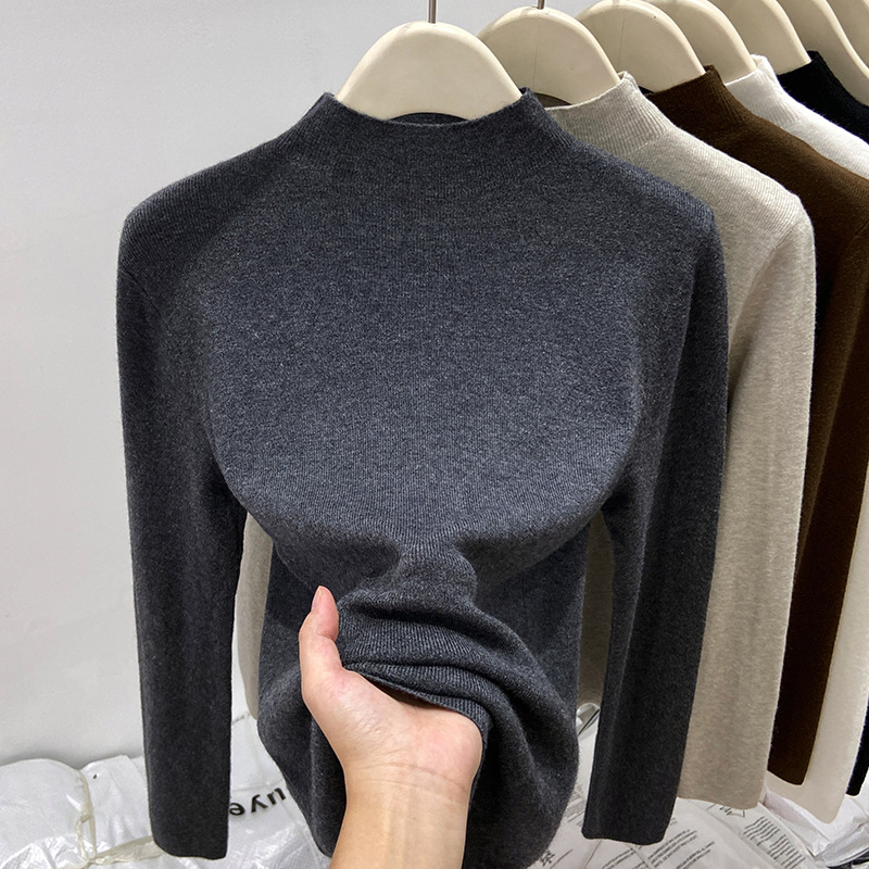 Half Turtleneck Style Knitted Pullover Sweater for Women 2025 Winter New Skin-Friendly Soft Waxy Inner Long-Sleeved Bottoming Shirt