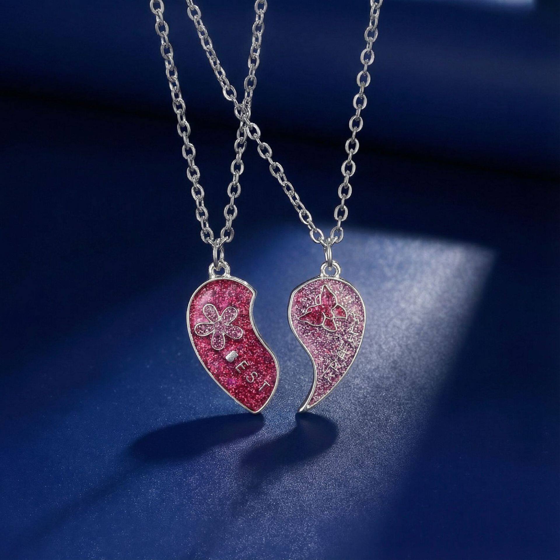 欧美饰品 BEST FRIENDS心型方块吊坠 闺蜜吊坠心形项链