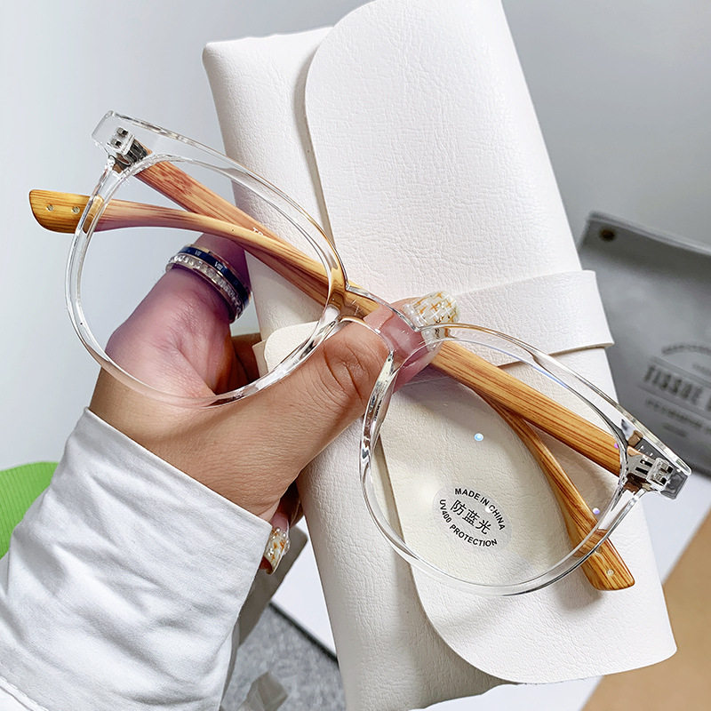 2025 Anti-Blue Light Glasses Tr Frame New Retro Wood Grain Leg Glasses Frame Myopia Glasses Flat Mirror 30135