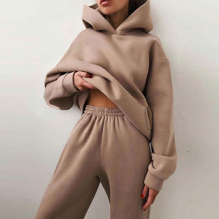 Hooded Sweatshirt and Pants Set for Women Solid Color Casual Outfit Spring Fashion