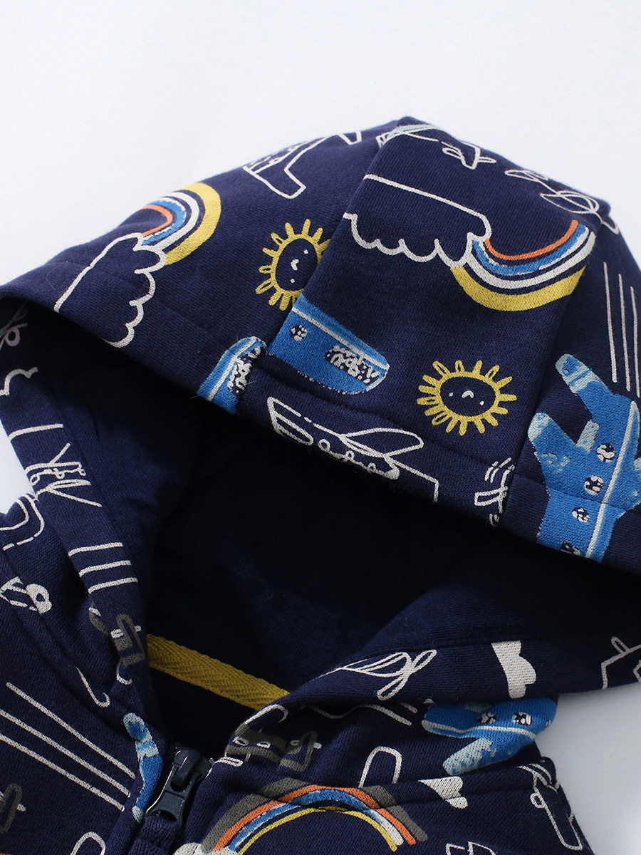 Veste pour garçon d'autunno, élégante veste à glissière capuche dessin animé pour garçon