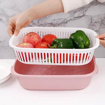 Double-Layer Vegetable Washing Basin Drain Basket New Multi-Functional Living Room Home Kitchen Thickeneded Plastic Vegetable Basket Fruit Basket
