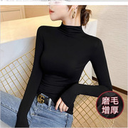 Half-High Collar Pure Cotton Inner Layer Base Shirt for Women 2025 New Autumn and Winter High-End Black Slimming Brushed Warm To