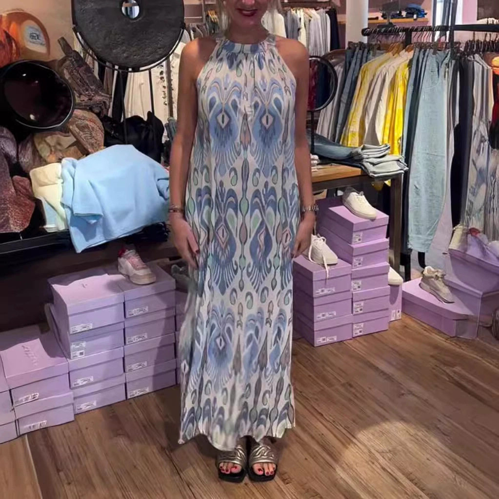 Floral Print Sleeveless Halter Dress Elegant Design Summer Style Perfect for Parties Wholesale Available