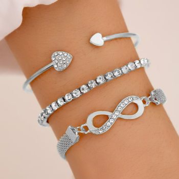European and American Cross-Border New Women's Heart-Shaped Open Bracelet Design Creative Retro Simple Lucky Figure-Eight Bracelet Set of Three