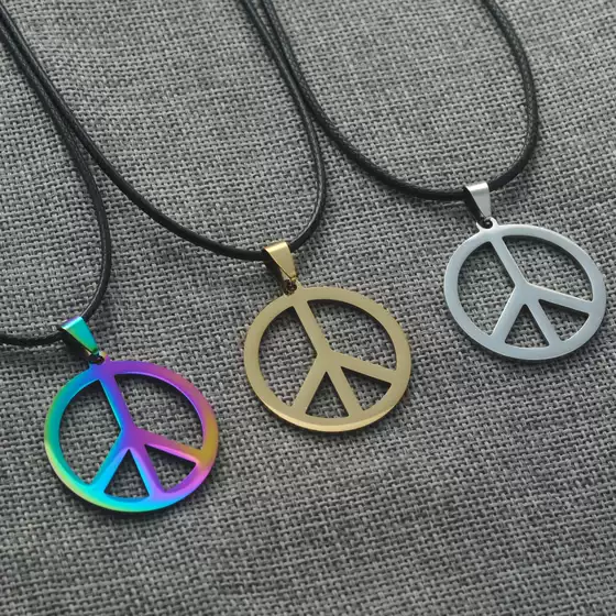 Men's Stainless Steel Necklace Color Anti-War Peace Pendant Leather Rope Titanium Steel Product Girl Fashion All-Match Accessories