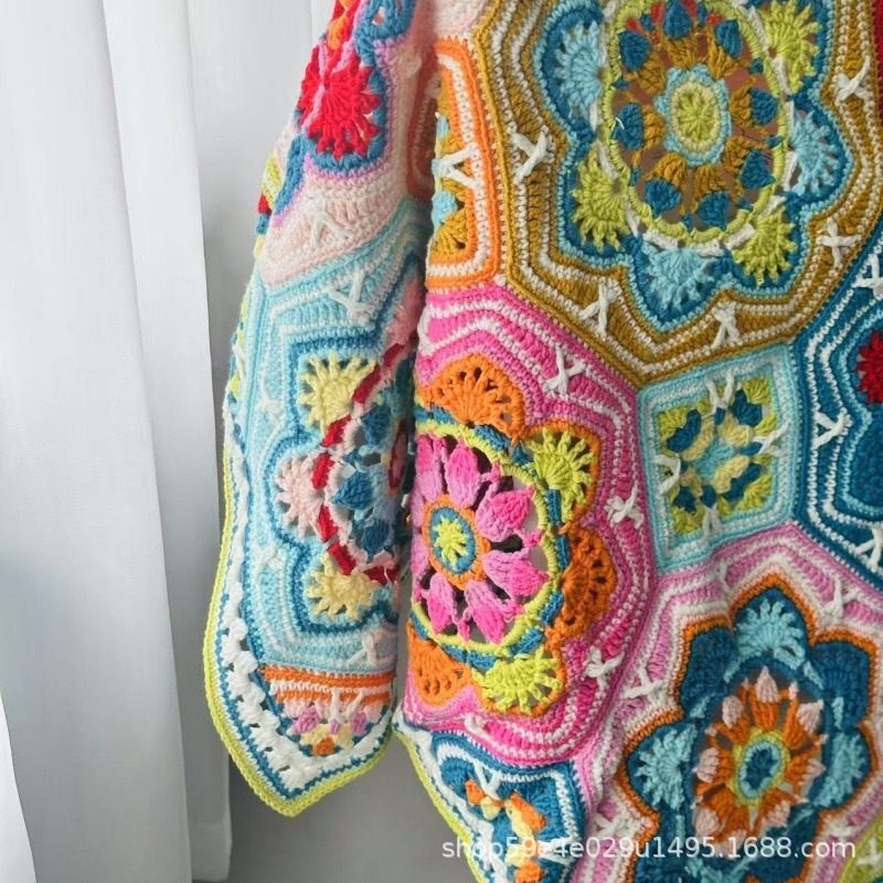 New Handmade Crocheted Persian Blanket, Creative Flower Woven Blanket, Wool Crocheted Thread Blanket Finished Product