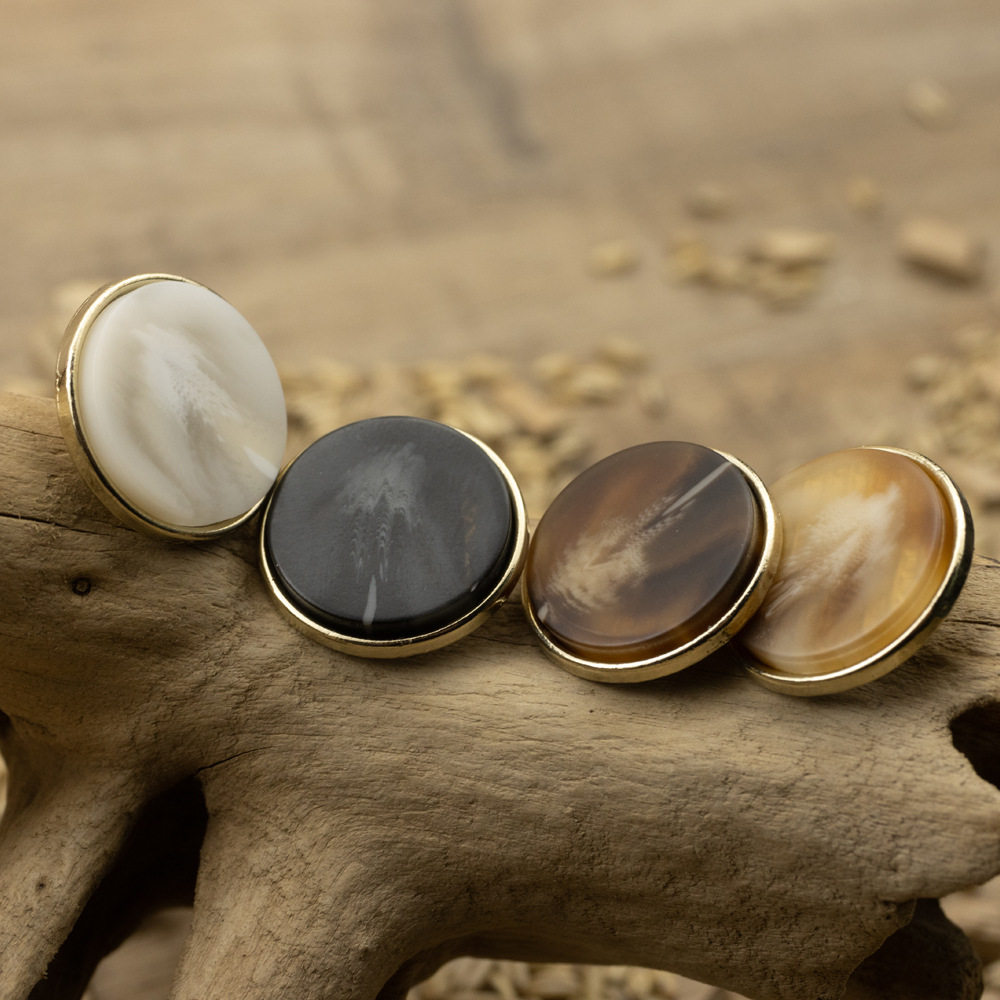 Black Resin and Metal Double Button Combination Button Brown Color Women's Coat Suit Cashmere Plush Overcoat Buckle