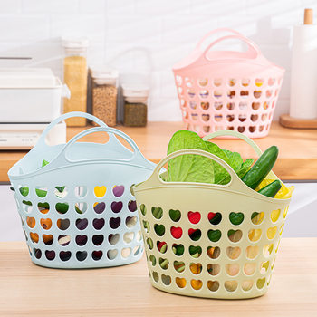 Home Portable Basket Bathing Vegetable and Fruit Storage Basket Desktop Soft Plastic Hollow-out Washup Storage Basket Thickened